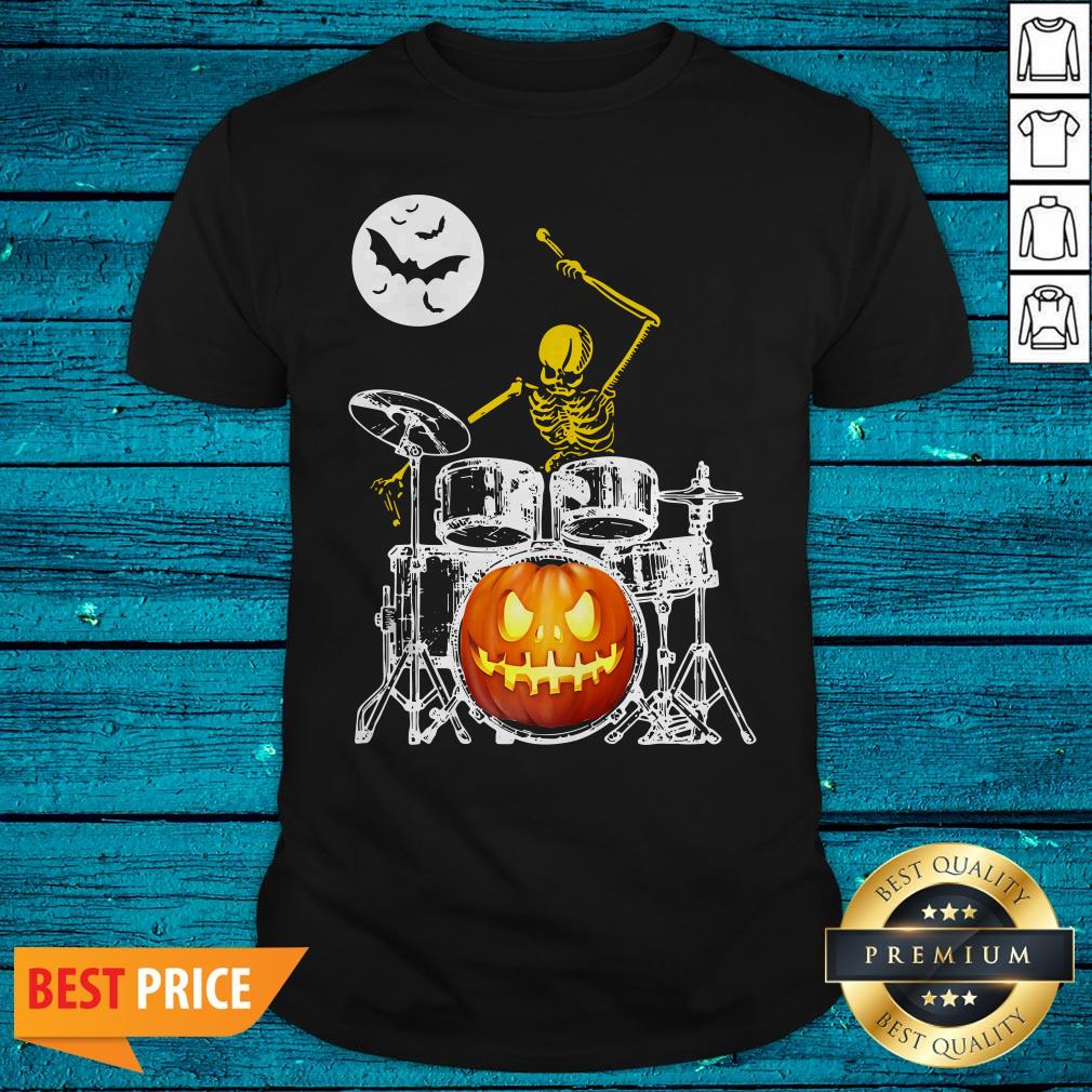 Skeleton Playing Drum Pumpkin Halloween Shirt