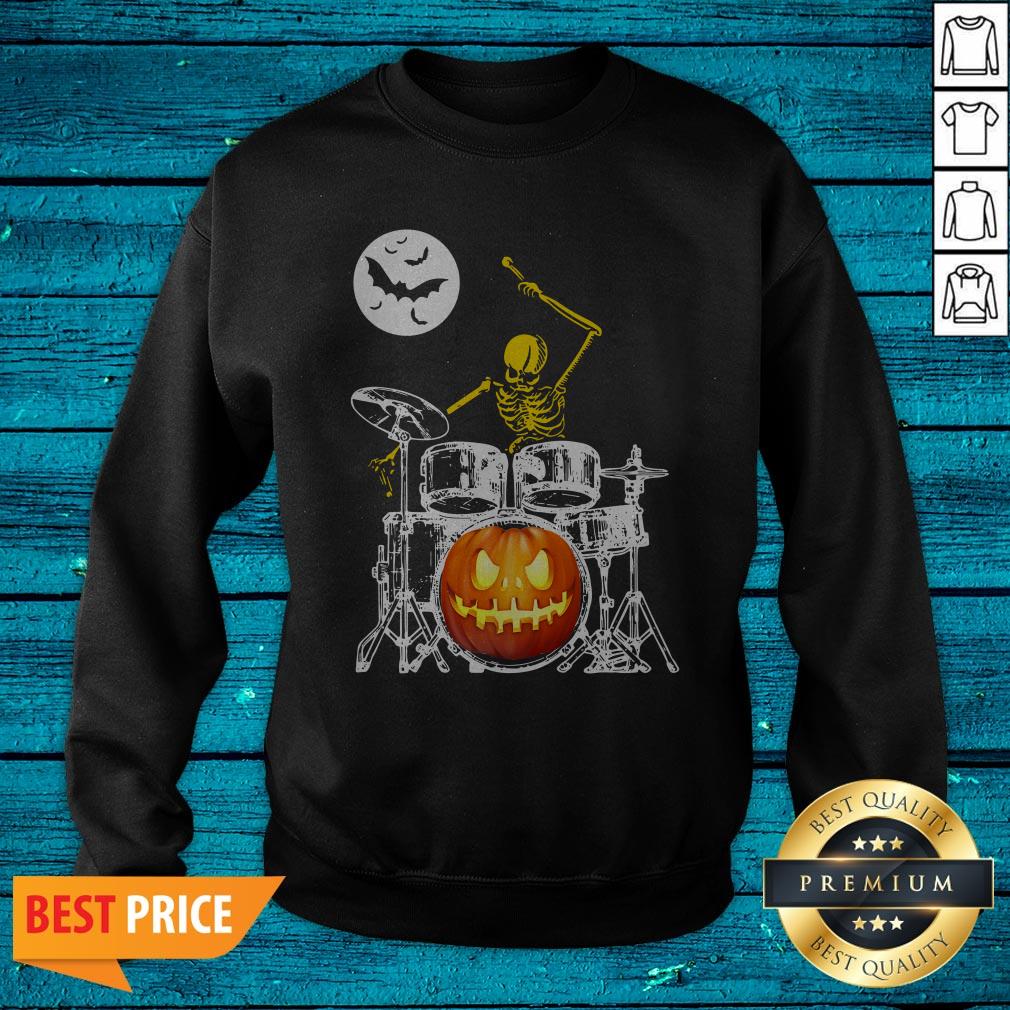 Skeleton Playing Drum Pumpkin Halloween Shirt
