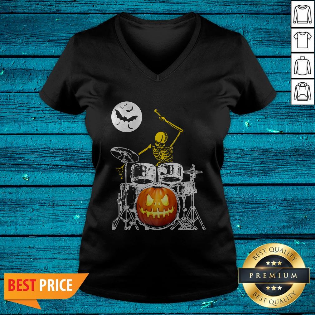 Skeleton Playing Drum Pumpkin Halloween Shirt