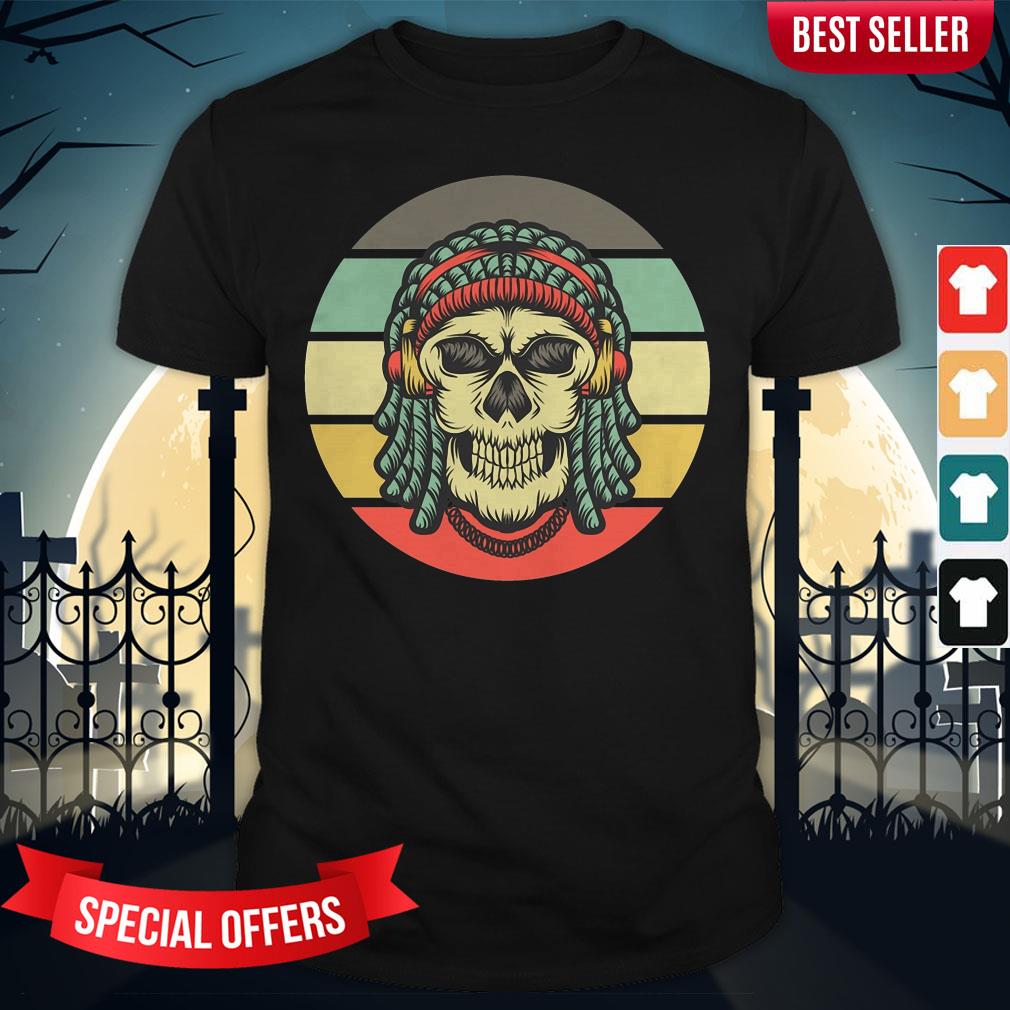Skull Dreadlocks Headphone Day Of The Dead Retro Vintage Shirt
