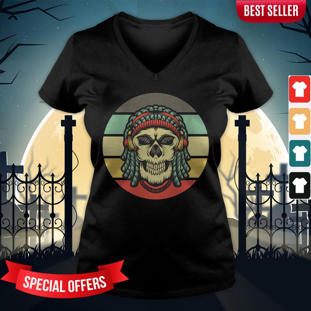 Skull Dreadlocks Headphone Day Of The Dead Retro Vintage Shirt