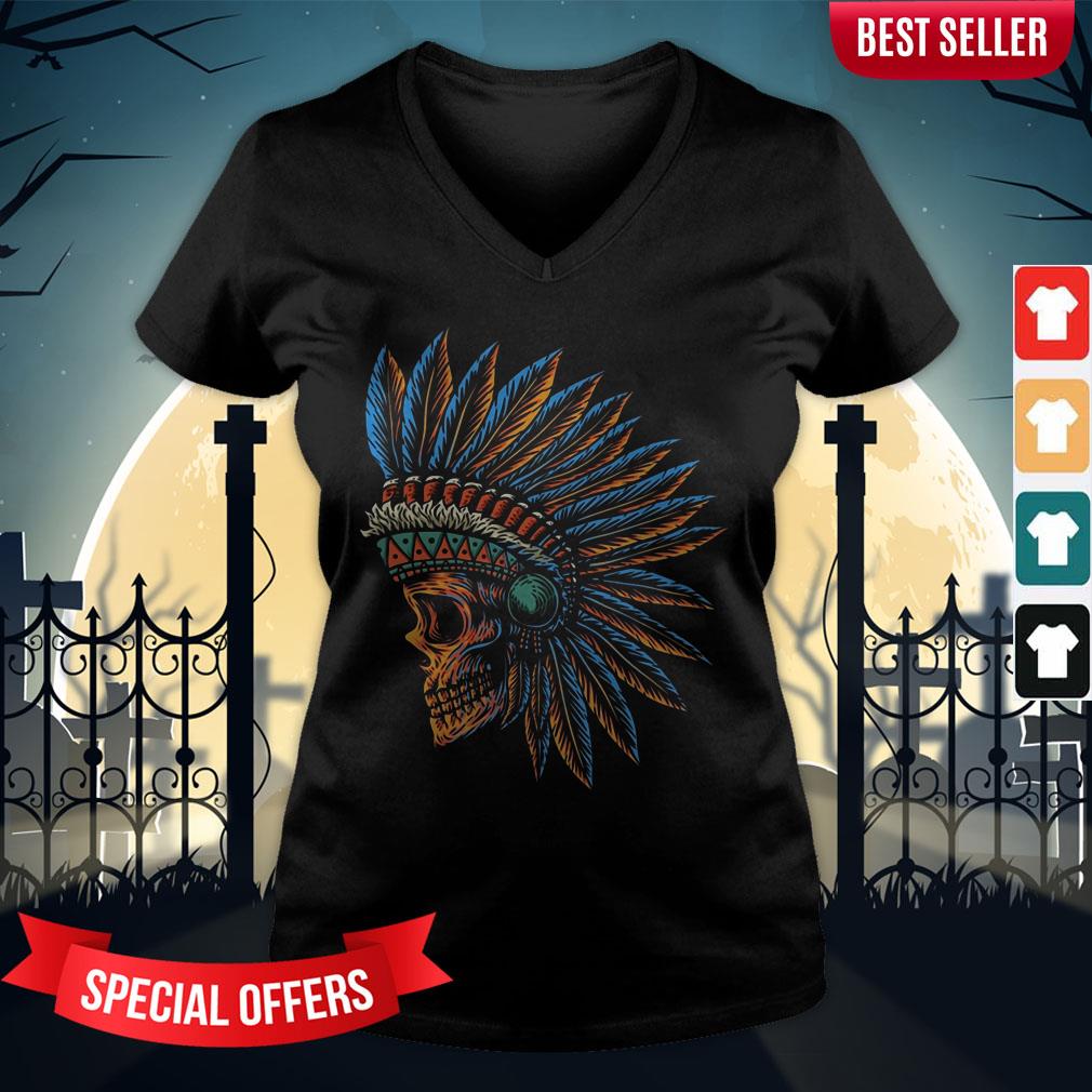 Skull Indian Side Position Day Of The Dead Retro Vintage Shirt