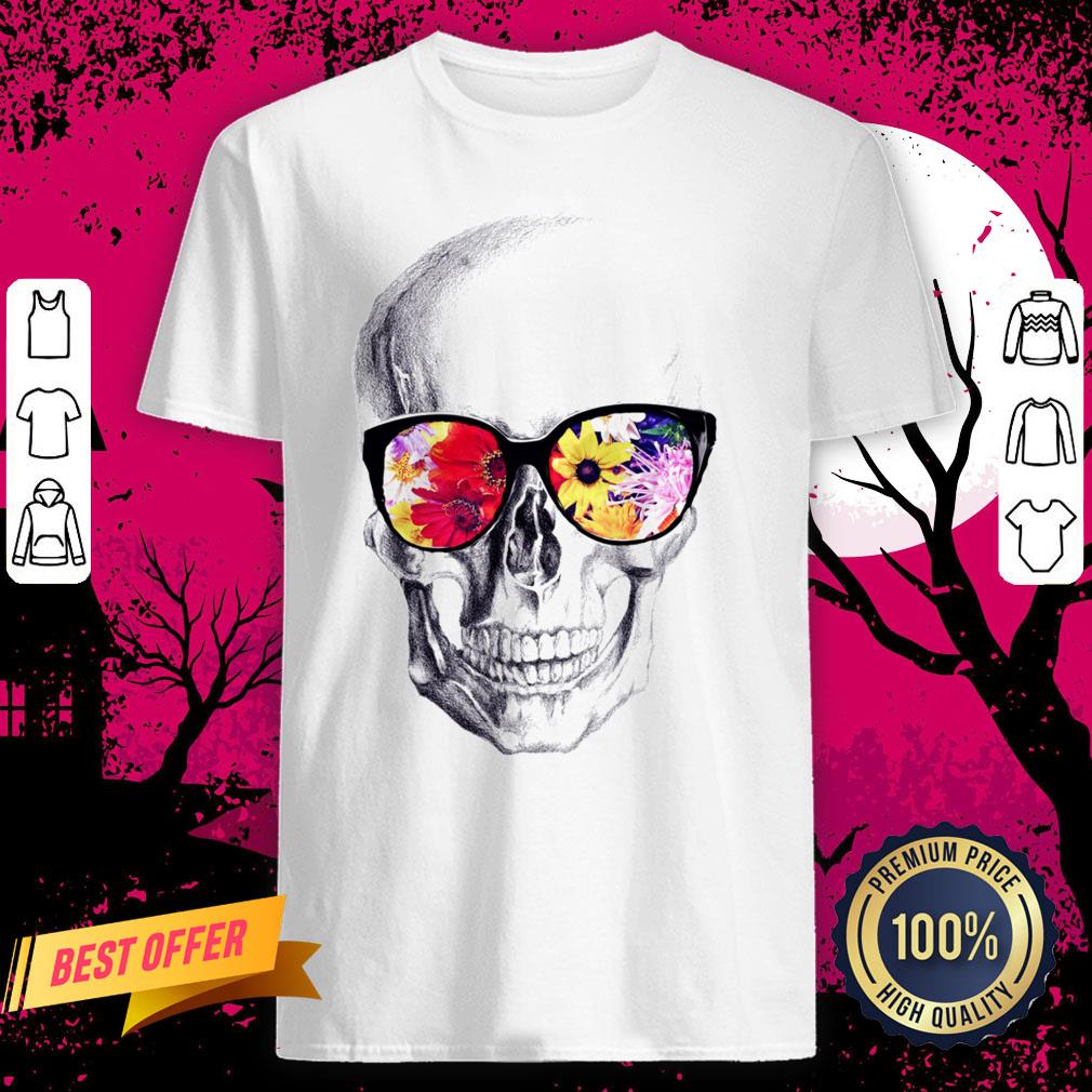 Skull With Floral Glasses Day Of The Dead Dia De Muertos Shirt