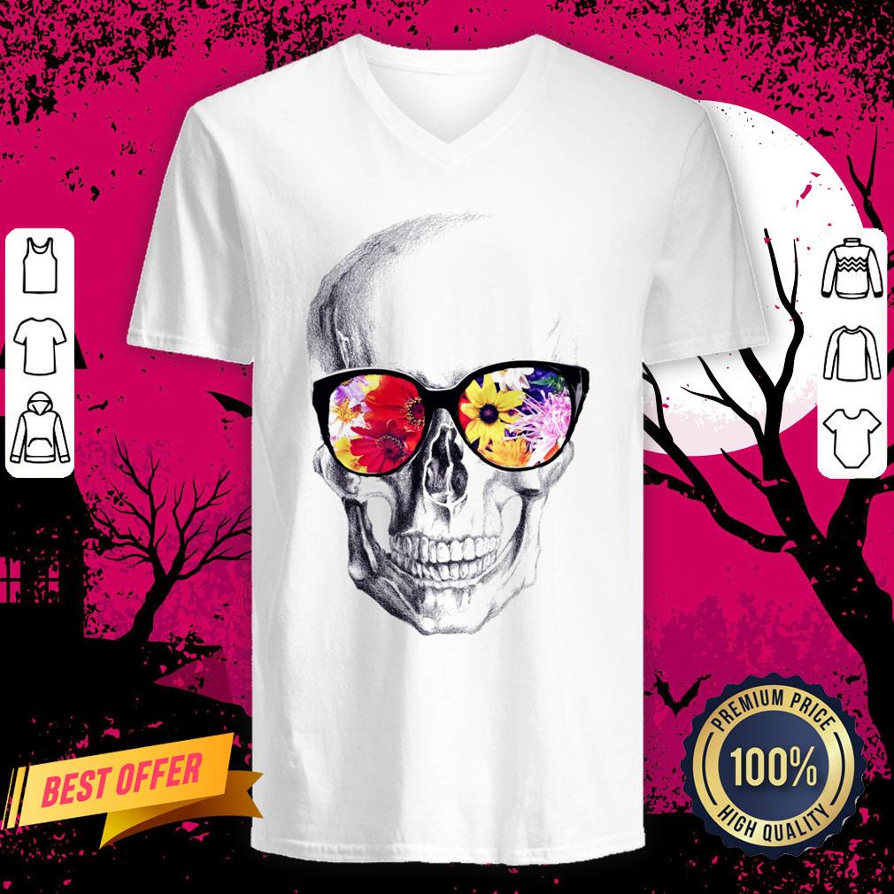 Skull With Floral Glasses Day Of The Dead Dia De Muertos Shirt