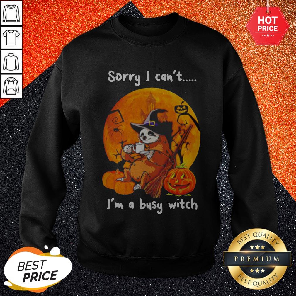 Sloth Coffee Sorry I Can't I'm A Busy Witch Halloween Shirt