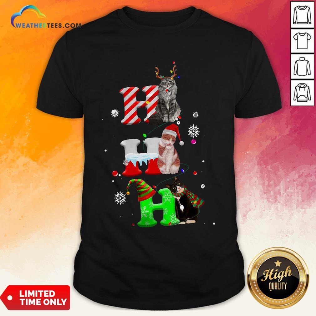 Smile HO HO HO Cats Reindeer Santa And Elf Merry Christmas Shirt