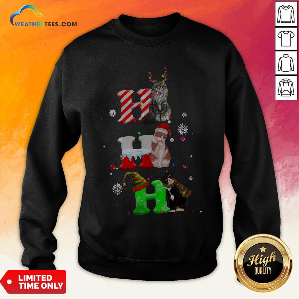 Smile HO HO HO Cats Reindeer Santa And Elf Merry Christmas Shirt