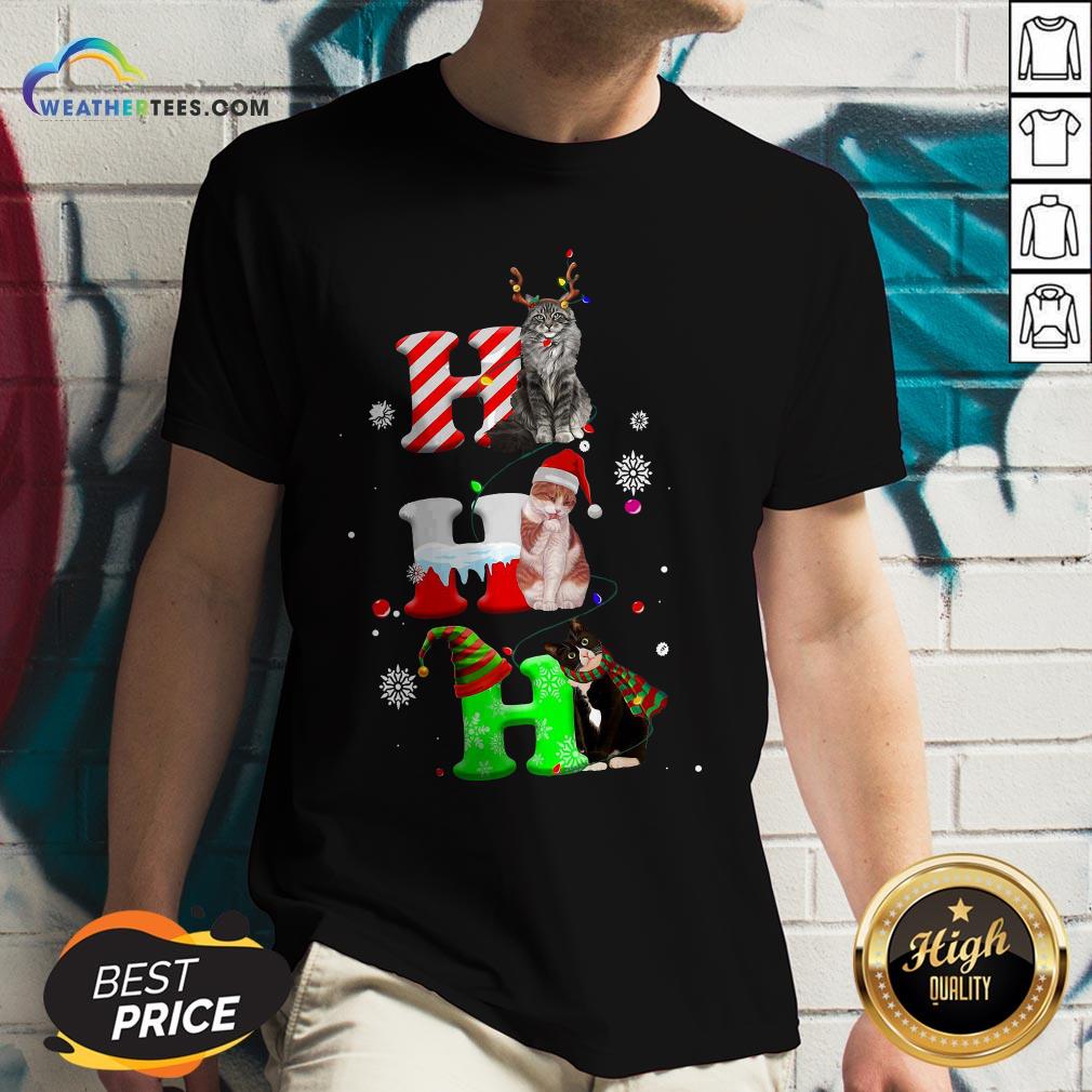 Smile HO HO HO Cats Reindeer Santa And Elf Merry Christmas Shirt