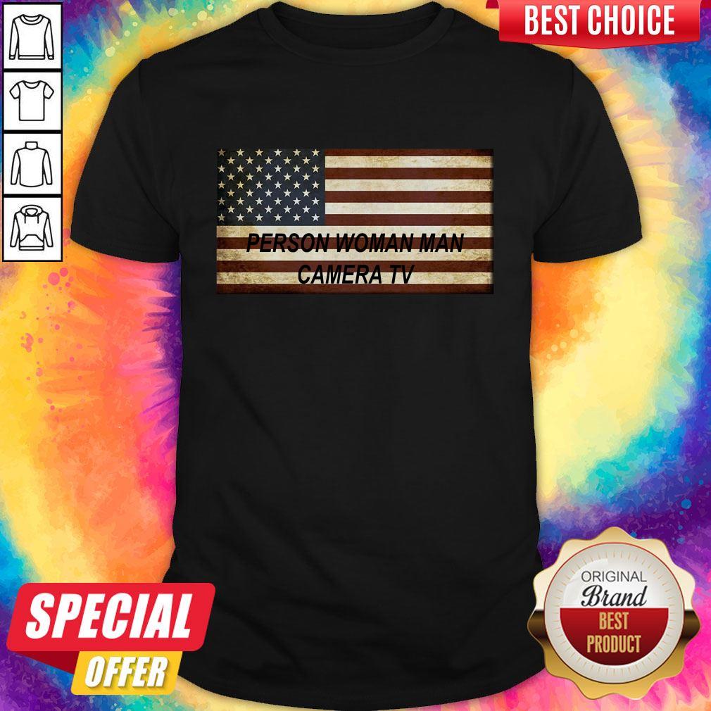 Stunning Person Woman Man Camera TV American Flag Shirt
