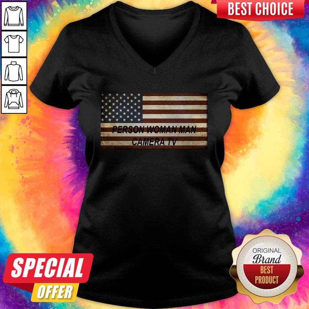 Stunning Person Woman Man Camera TV American Flag Shirt