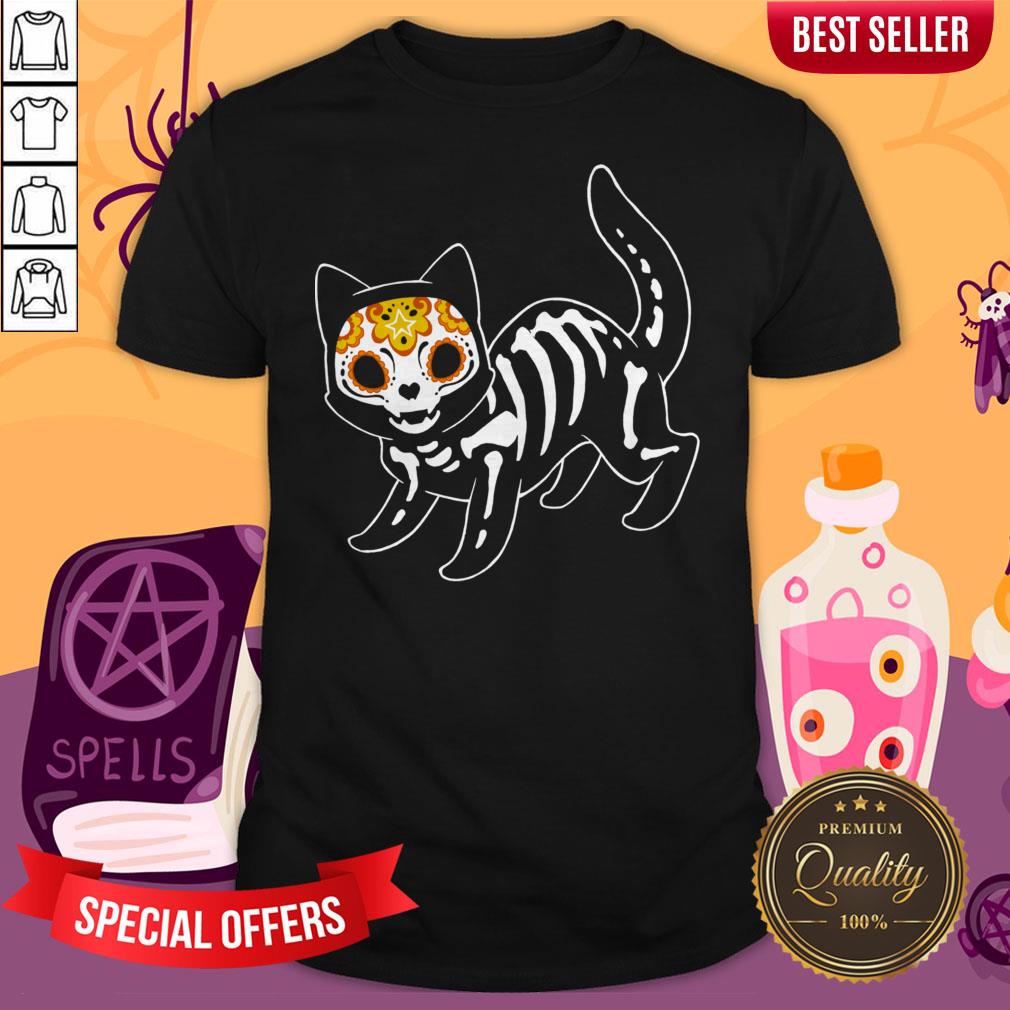 Sugar Black Cat Halloween Day Dead Dia De Muertos Shirt
