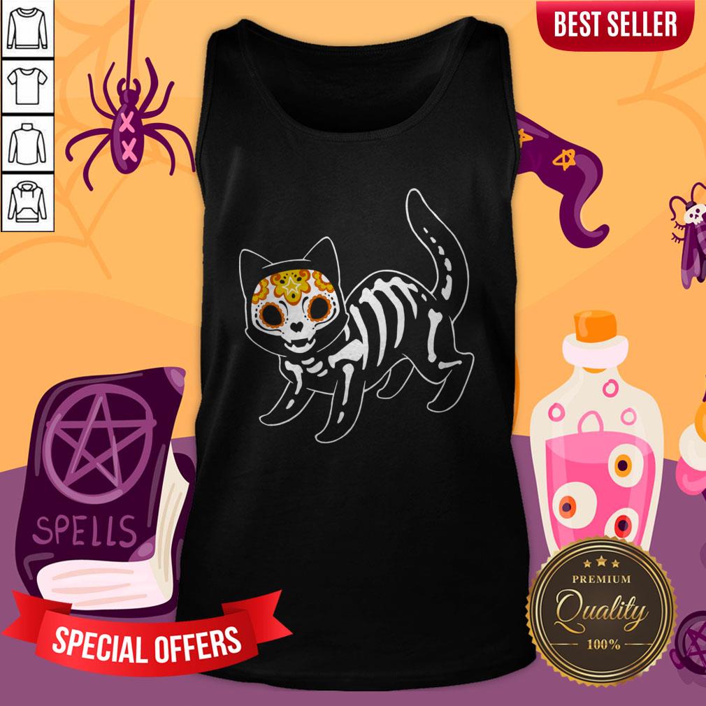 Sugar Black Cat Halloween Day Dead Dia De Muertos Shirt
