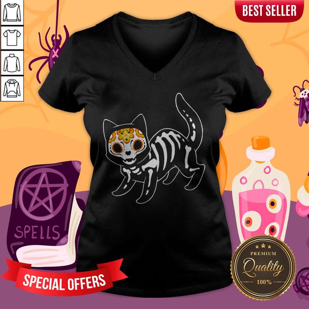 Sugar Black Cat Halloween Day Dead Dia De Muertos Shirt