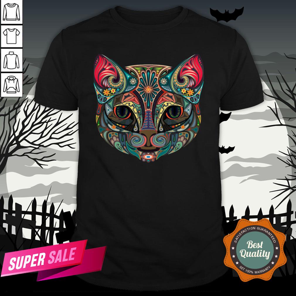 Sugar Skull Cat Kitten Flower Cat Halloween Dia De Muertos Shirt