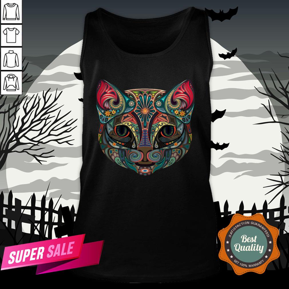 Sugar Skull Cat Kitten Flower Cat Halloween Dia De Muertos Shirt