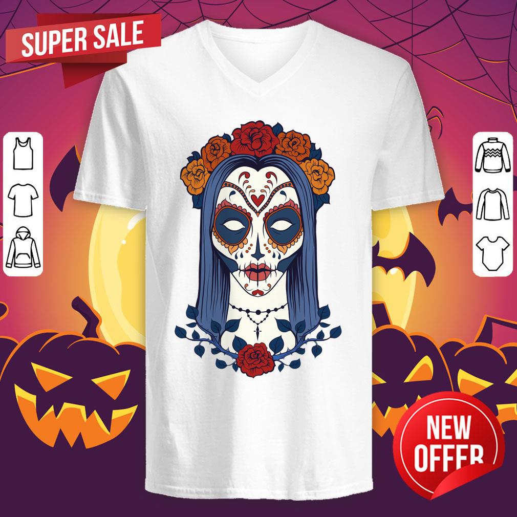Sugar Skull Lady Woman Day Of The Dead Día De Los Muertos Shirt