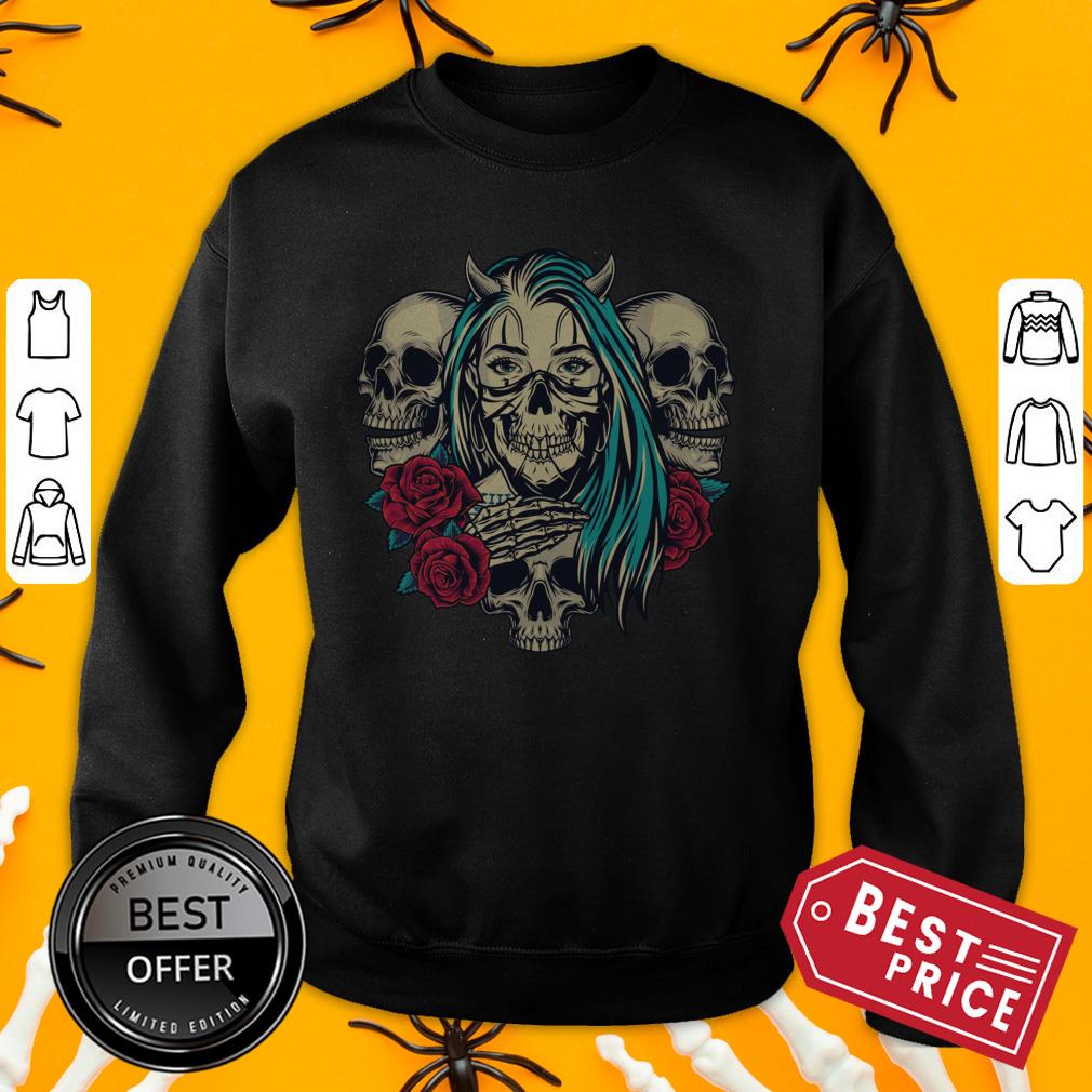 Sugar Skulls Girl Rose Dia De Muertos Day Of The Dead Shirt