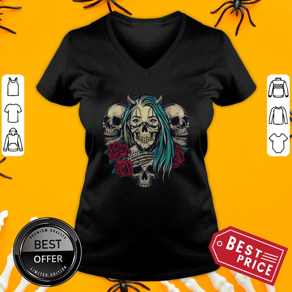 Sugar Skulls Girl Rose Dia De Muertos Day Of The Dead Shirt