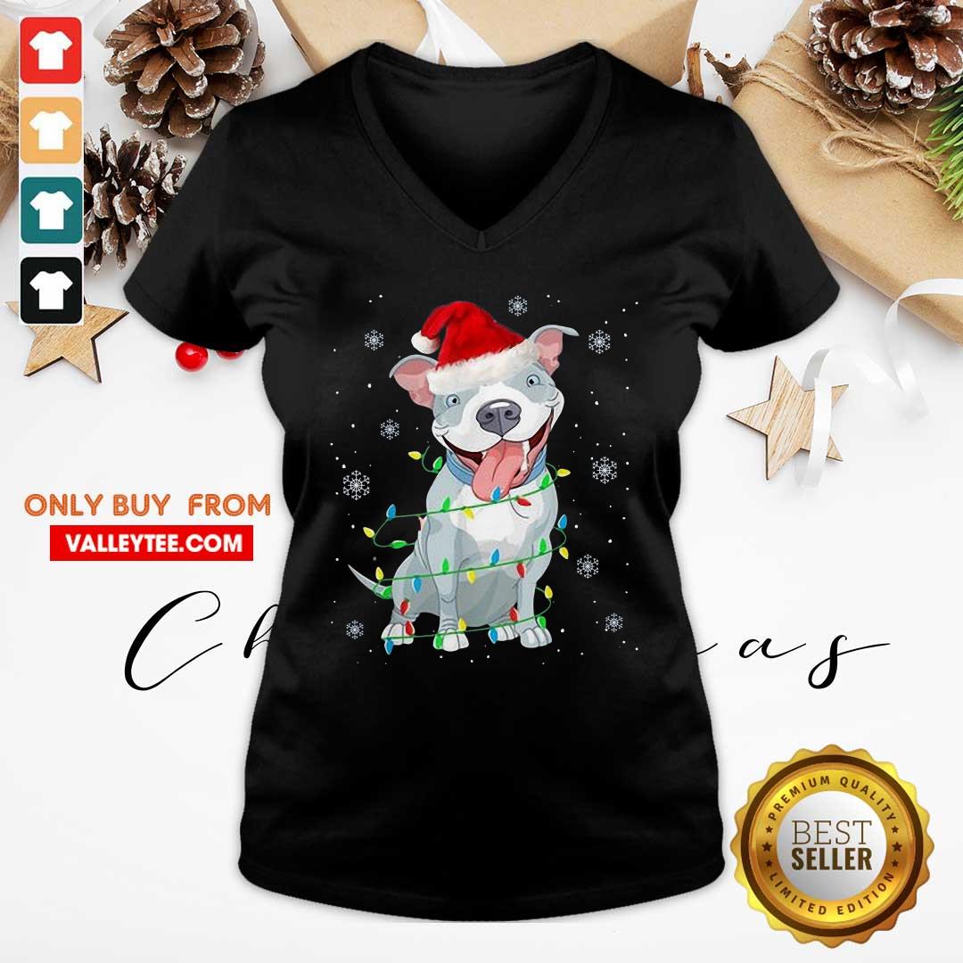 Sweet Pitbull Santa Light Merry Christmas Shirt