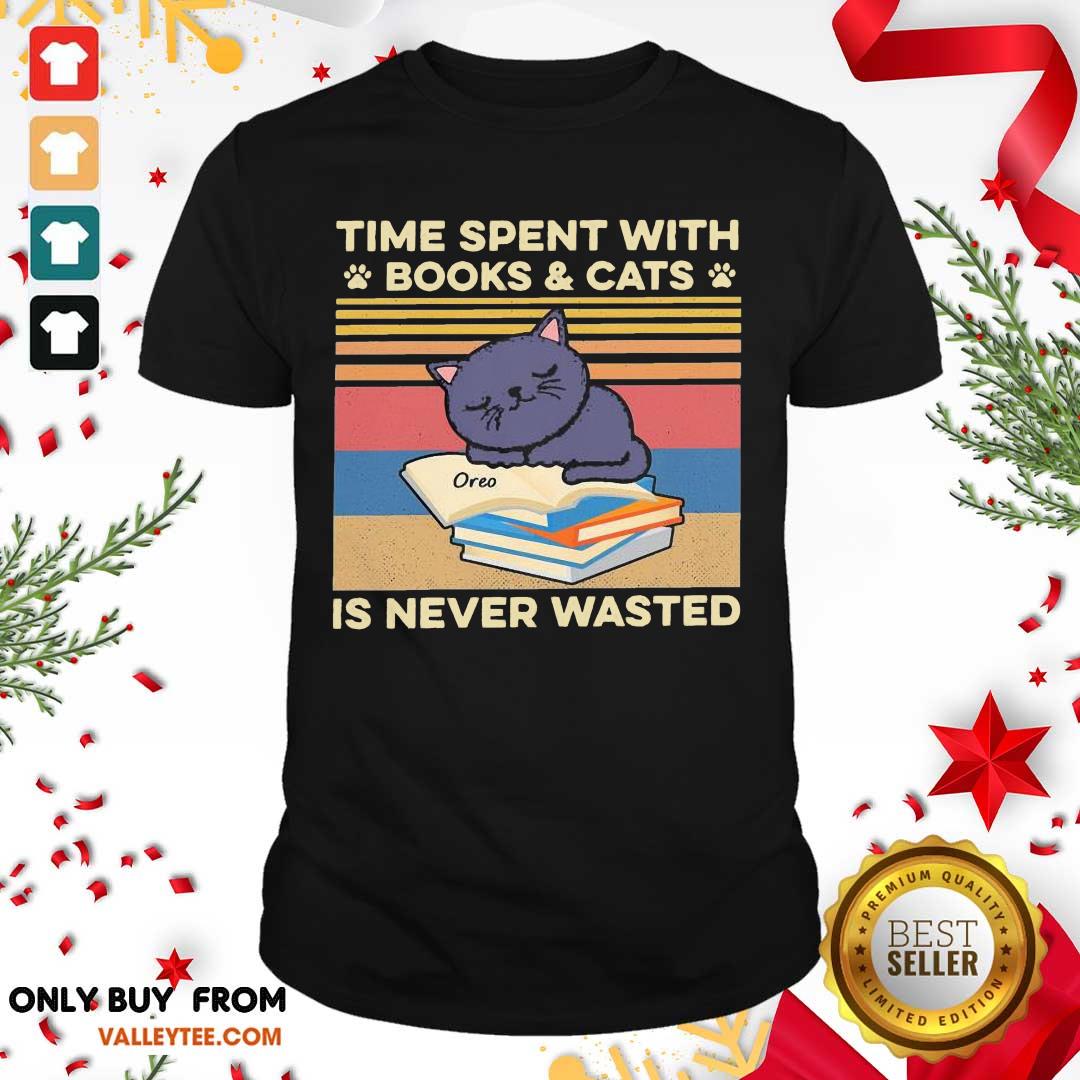 Sweet Time Spent With Books And Cats Is Never Wasted Vintage Shirt