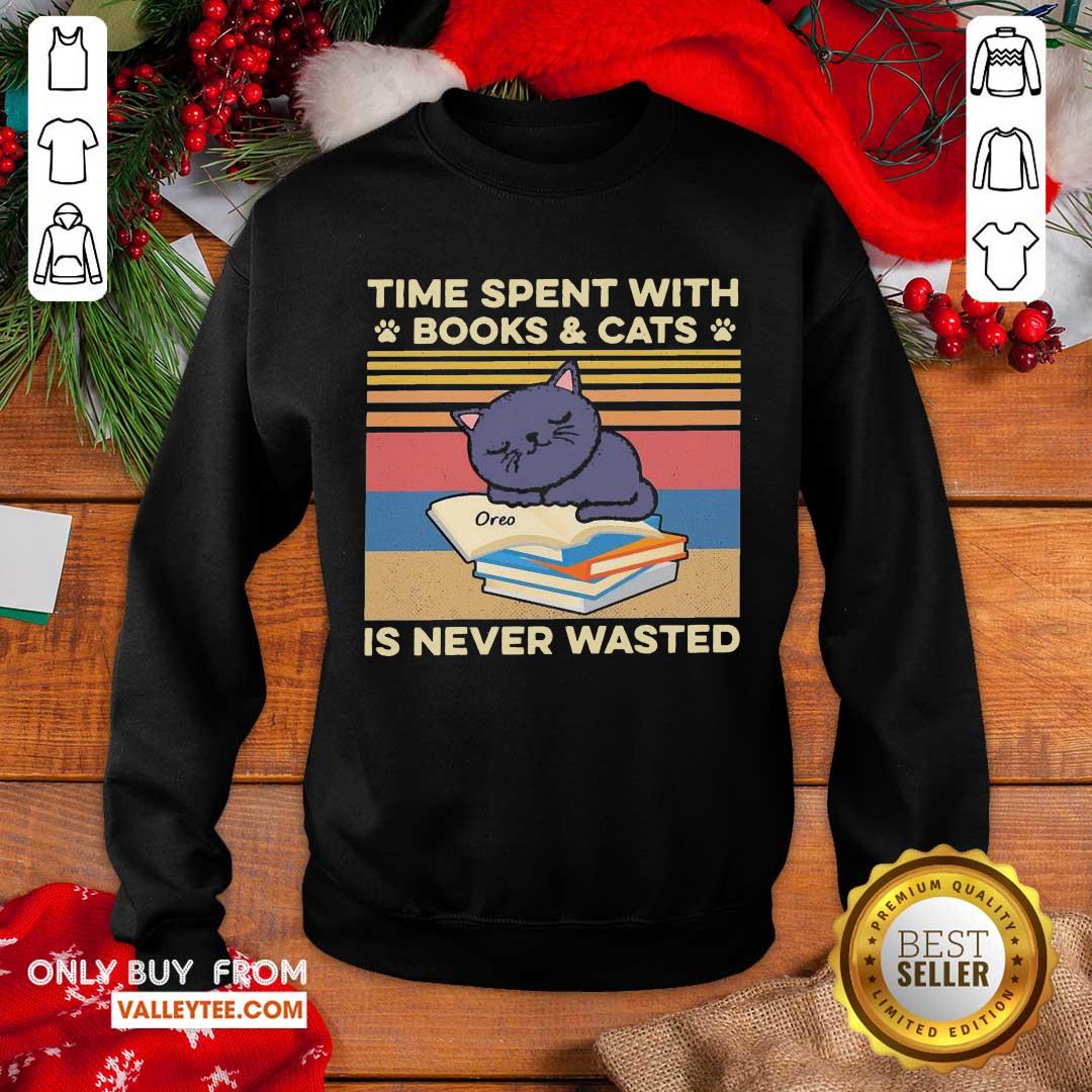 Sweet Time Spent With Books And Cats Is Never Wasted Vintage Shirt