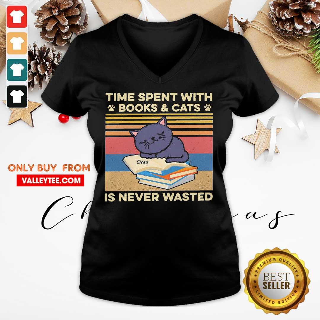 Sweet Time Spent With Books And Cats Is Never Wasted Vintage Shirt