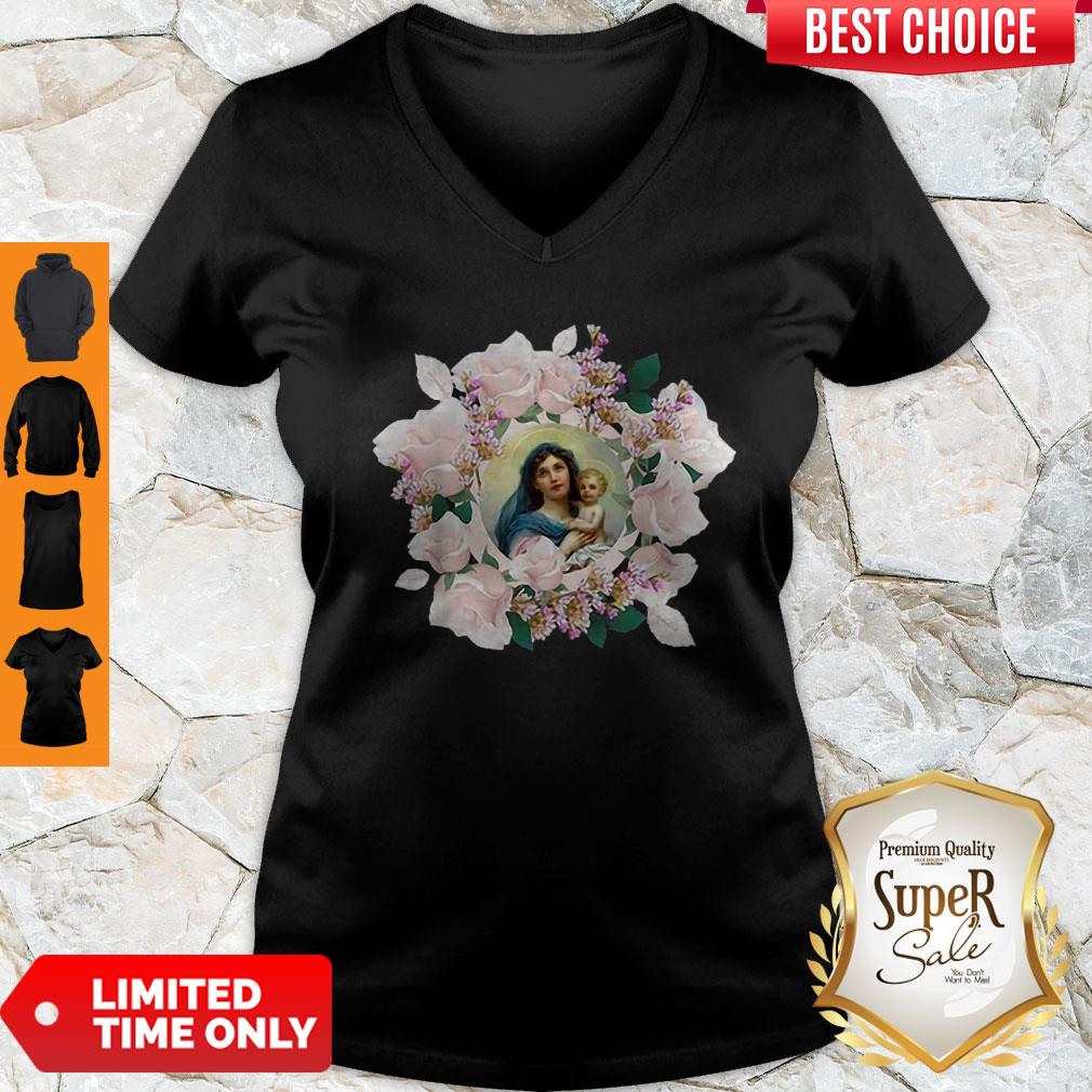 Official Blessed Mother Mary And Jesus Flowers Shirt