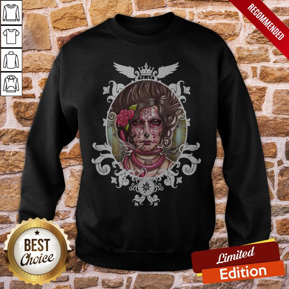 The Mexican Catrina Makeup And Sugar Skulls Dia De Los Muertos Shirt