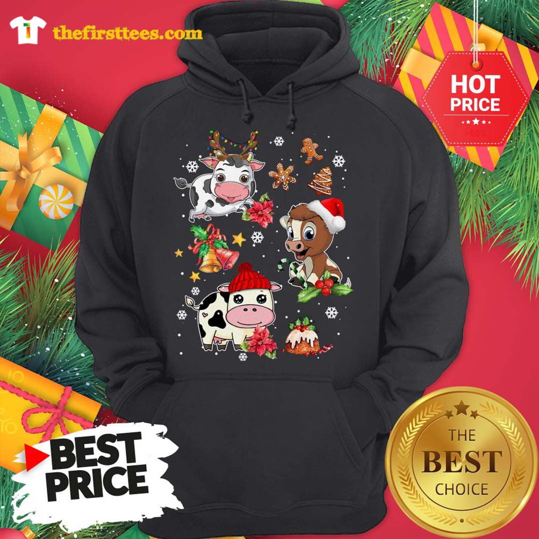 Three Funny Baby Cows Chibi Merry Christmas Shirt