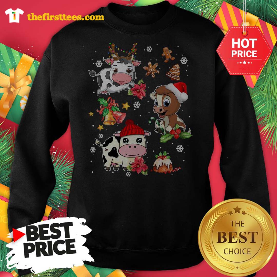 Three Funny Baby Cows Chibi Merry Christmas Shirt