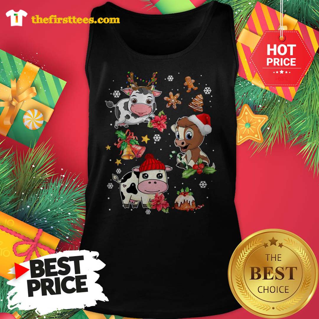 Three Funny Baby Cows Chibi Merry Christmas Shirt