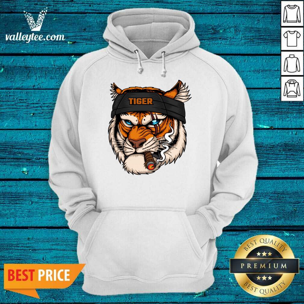 Tiger Head Wearing Bandana While Smoking Shirt