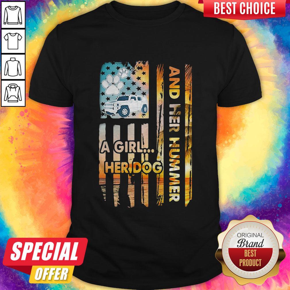 Top And Her Hummer A Girl Her Dog Car Footprint American Shirt