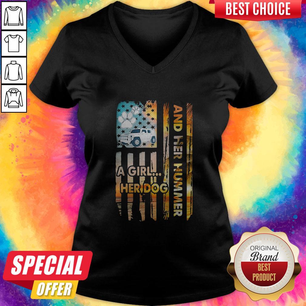 Top And Her Hummer A Girl Her Dog Car Footprint American Shirt
