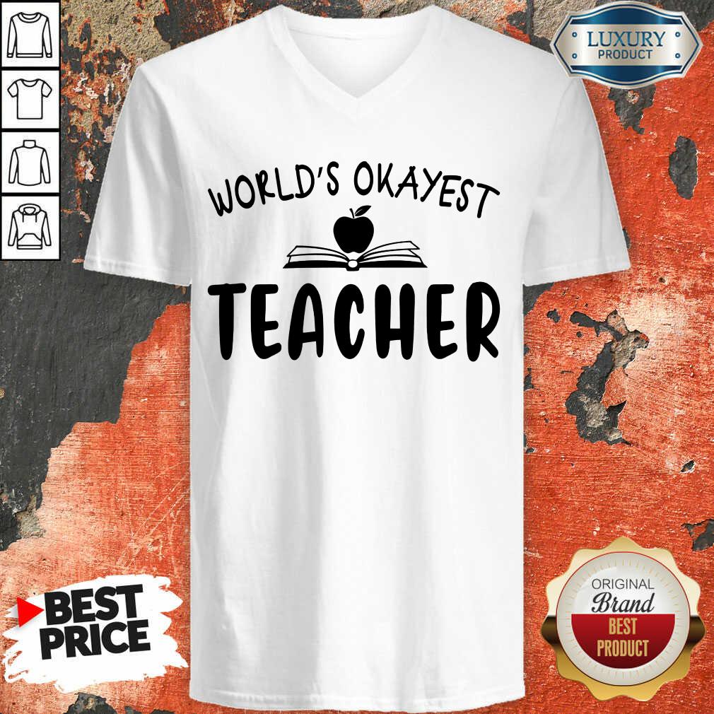 Top Apple World'S Okayest Teacher Shirt