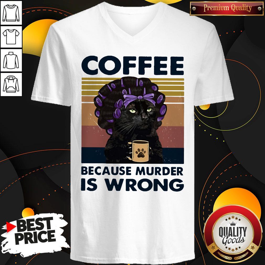 Top Black Cat Grandma Murder Coffee Because Murder Is Wrong Vintage Retro Shirt