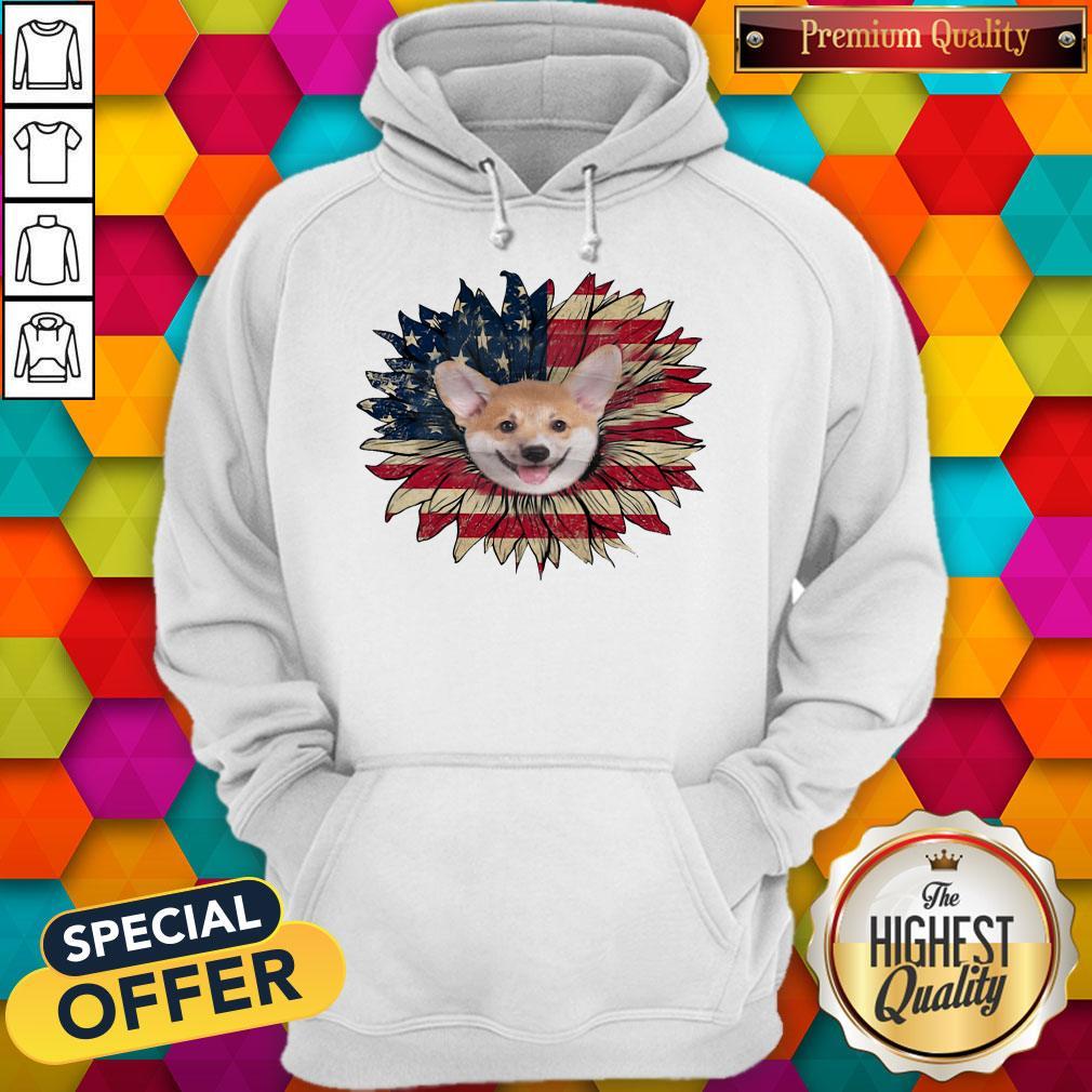 Top Corgi Dog Sunflower American Flag Shirt