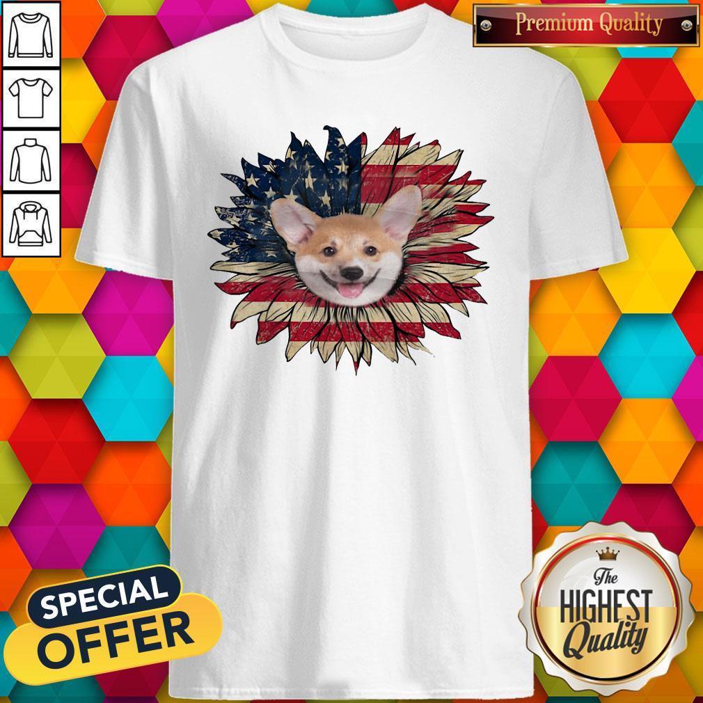 Top Corgi Dog Sunflower American Flag Shirt