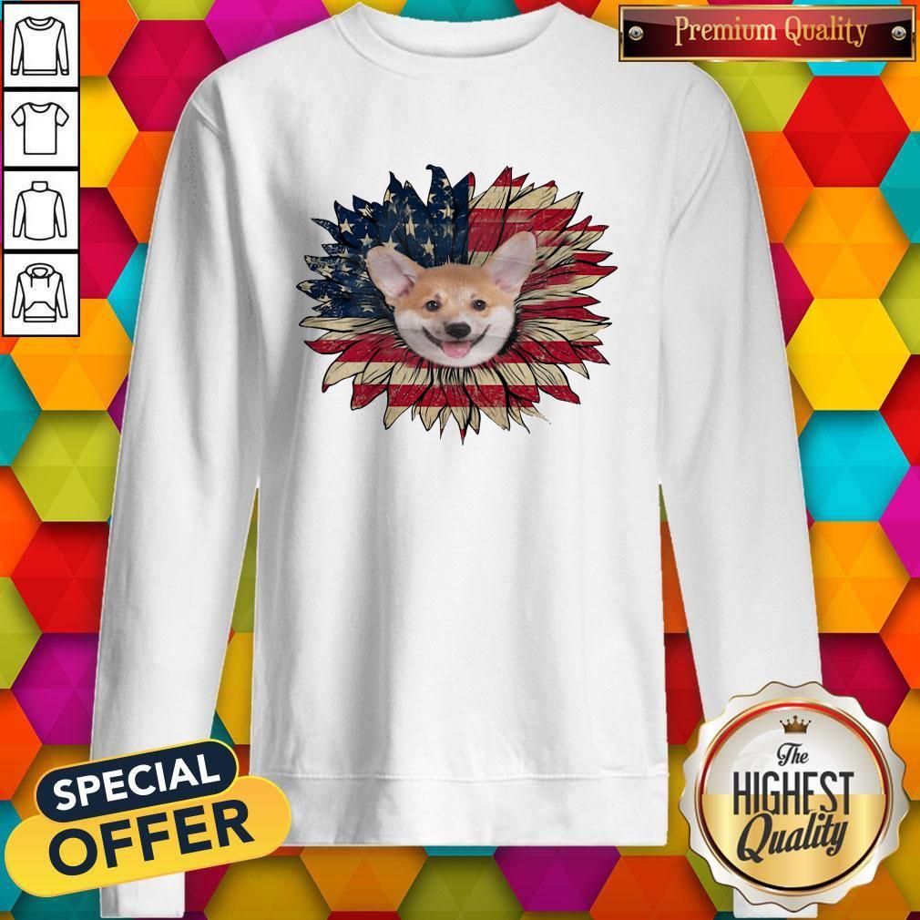 Top Corgi Dog Sunflower American Flag Shirt