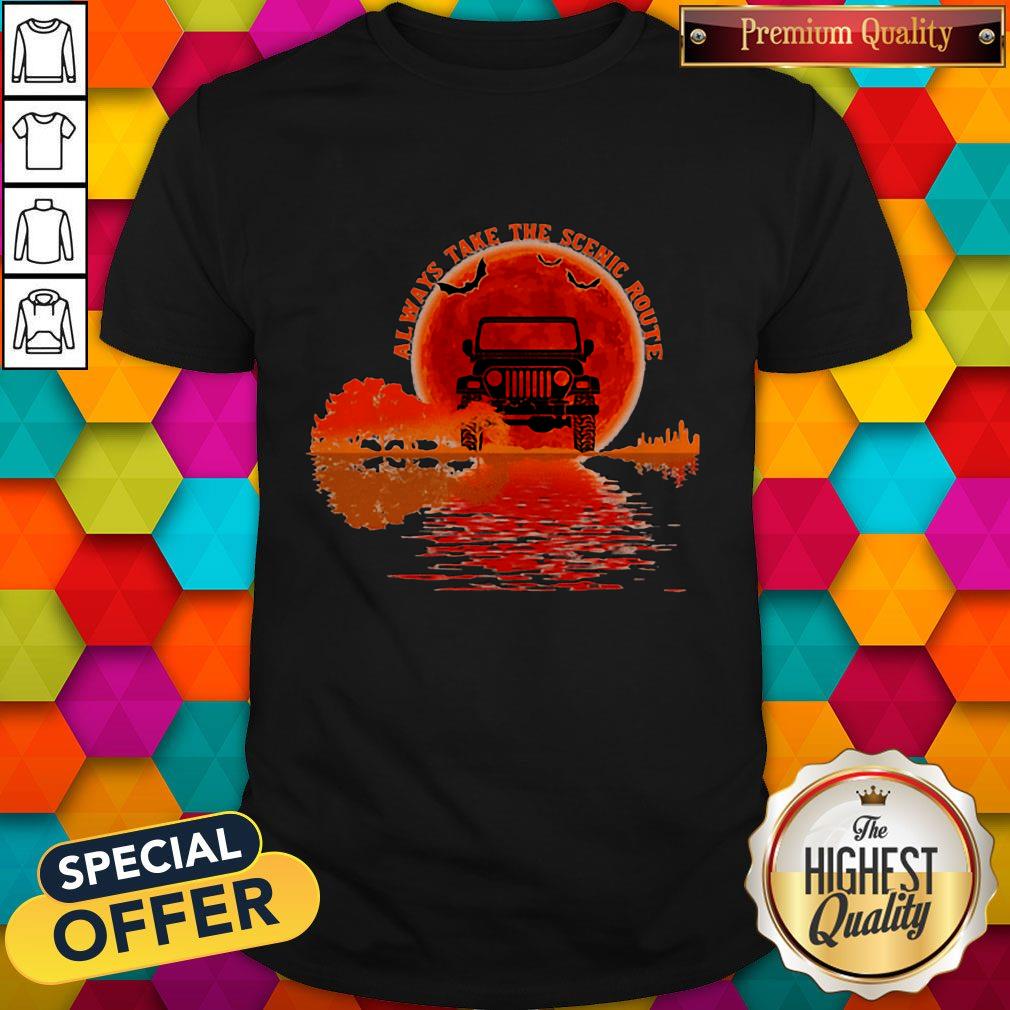 Top Guitar Natural Always Take The Scenic Route Halloween Sunset Shirt