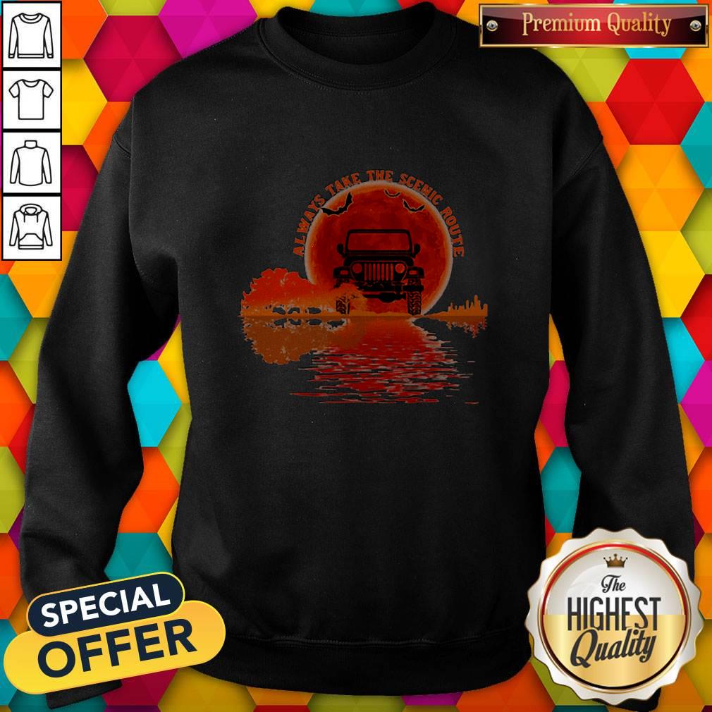 Top Guitar Natural Always Take The Scenic Route Halloween Sunset Shirt