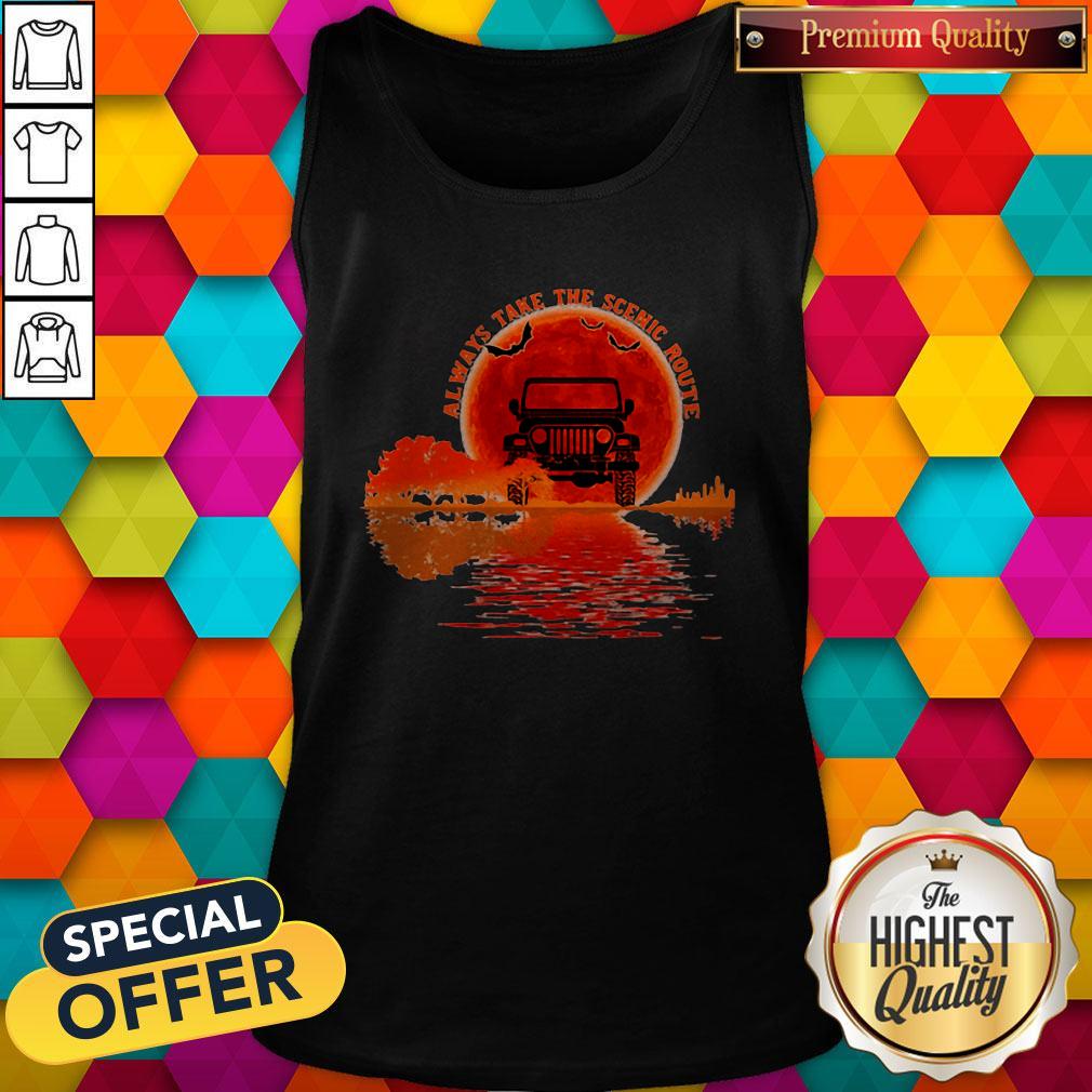Top Guitar Natural Always Take The Scenic Route Halloween Sunset Shirt