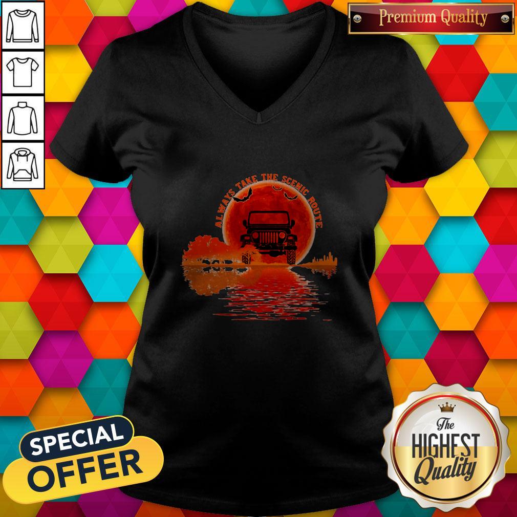 Top Guitar Natural Always Take The Scenic Route Halloween Sunset Shirt