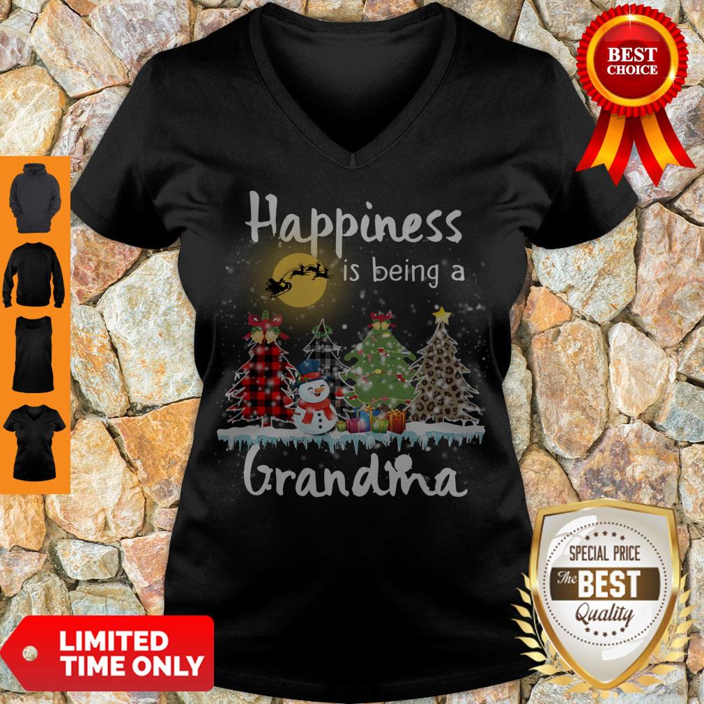 Top Happiness Is Being A Grandma Merry Christmas Snowman Shirt