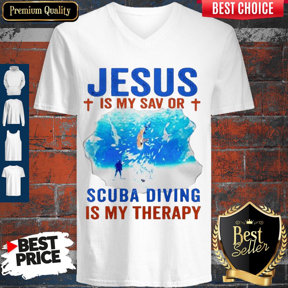 top-jesus-is-my-savior-scuba-diving-is-my-therapy-v-neck.jpg
