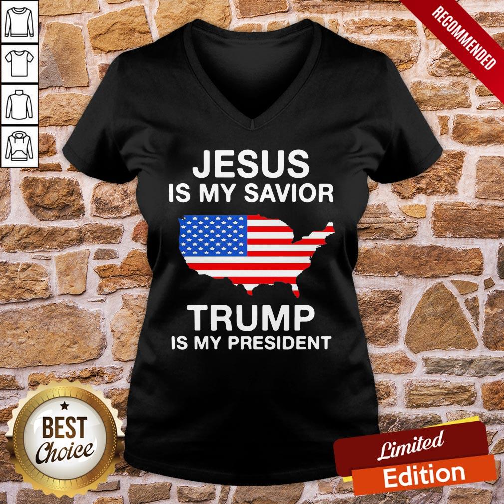 Top Jesus Is My Savior Trump Is My President American Flag Shirt