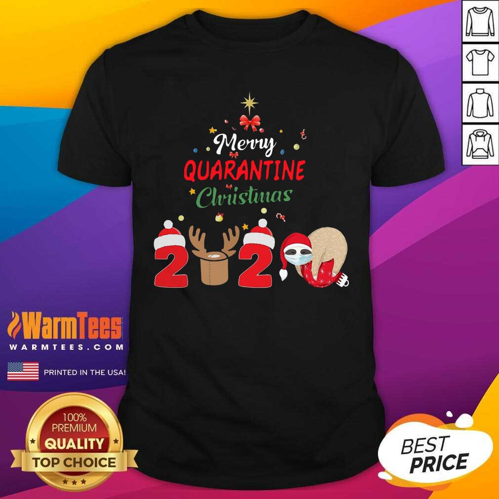 Top Merry Quarantine Christmas 2020 Sloth Hat Santa Christmas Shirt