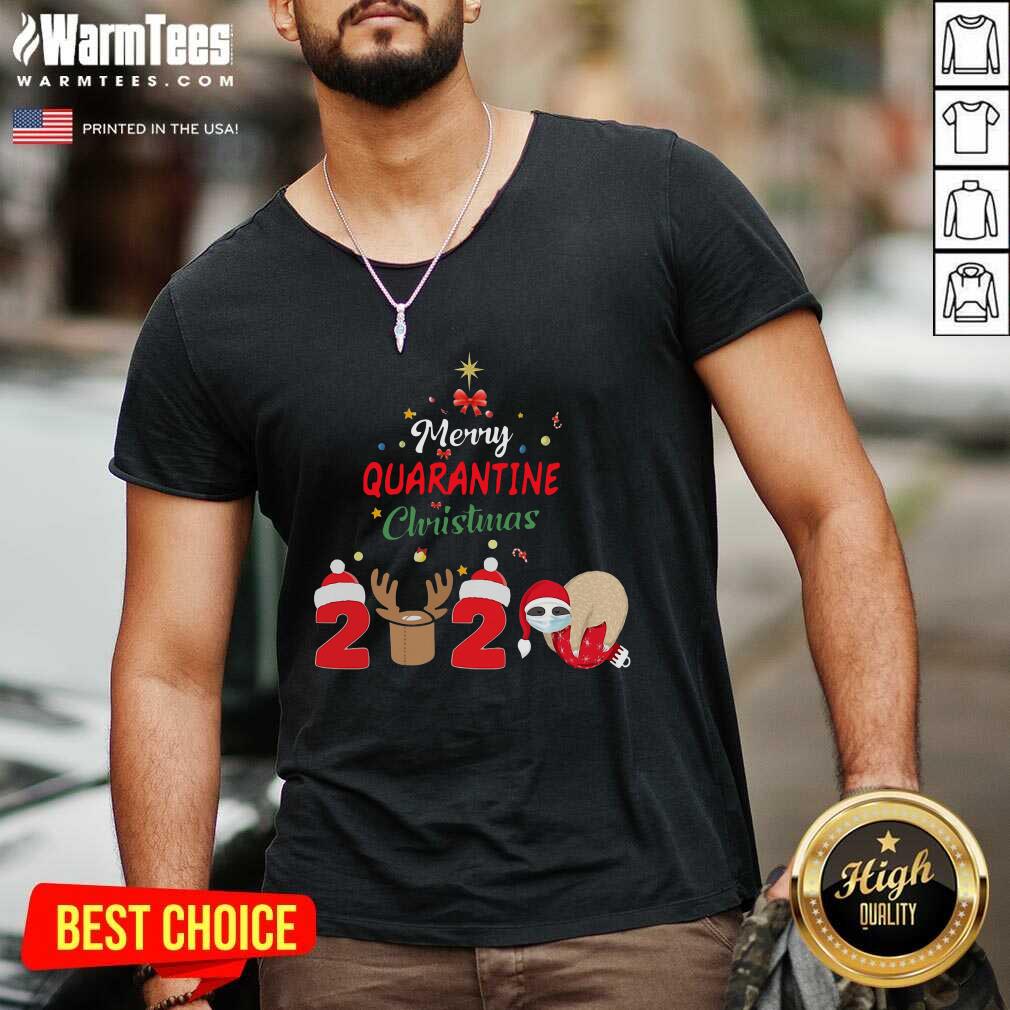 Top Merry Quarantine Christmas 2020 Sloth Hat Santa Christmas Shirt