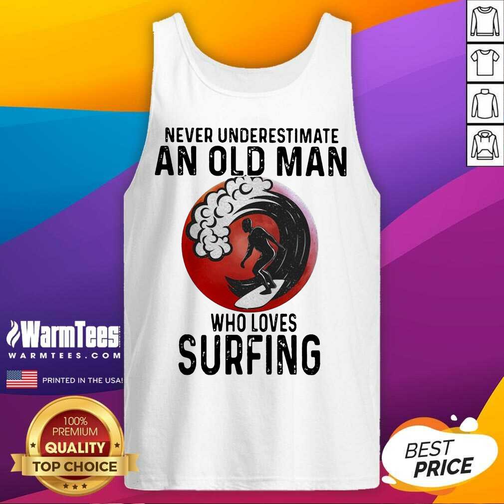 Top Never Underestimate An Old Man Who Loves Surfing The Moon Shirt