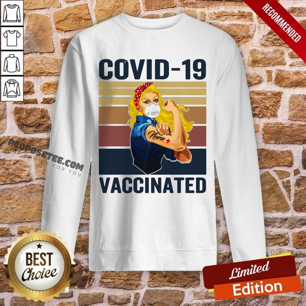 Top Strong Women Face Mask Tattoo Nurse Covid 19 Vaccinated Vintage Retro Shirt